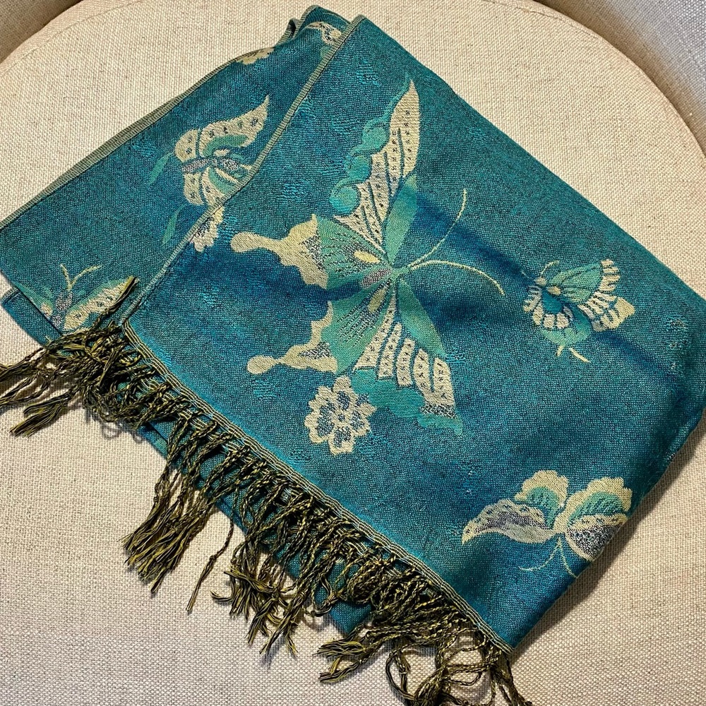Pashmina Reversible Green Butterfly Print Scarf